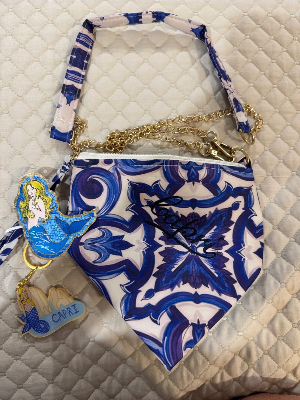 La Divina costiera  Capri -Inspired Blue & Pink Tile Mini Triangle Bag